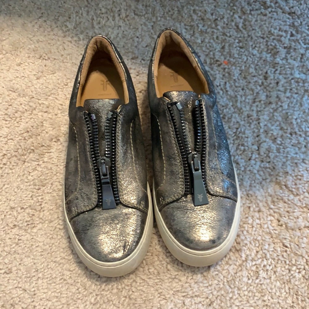 Gunmetal Fleck Leather Frye Slip-ons